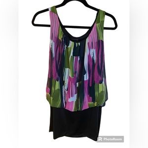 Multicolour Pink Green White & Black Blouson Sleeveless Tank Top by Twentyone